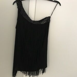 Fringe Sequin One Shoulder Top Size M